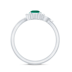 Nature Inspired Lab Grown Emerald Promise Ring with Diamond Halo