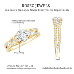 Lab Grown Diamond Round Engagement Ring With Side Stone