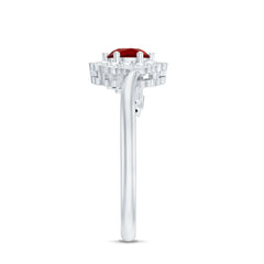 Certified Lab Created Ruby and Diamond Flower Engagement Ring