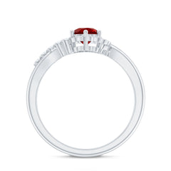 Certified Lab Created Ruby and Diamond Flower Engagement Ring