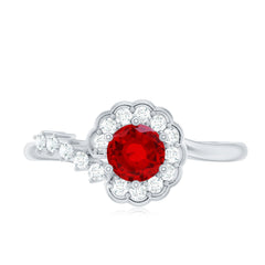 Certified Lab Created Ruby and Diamond Flower Engagement Ring
