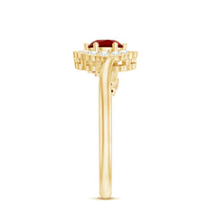 Certified Lab Created Ruby and Diamond Flower Engagement Ring
