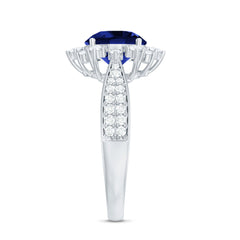 Lab Grown Blue Sapphire Round Engagement Ring with Diamond Accent