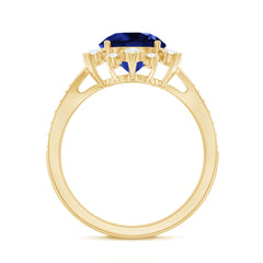 Lab Grown Blue Sapphire Round Engagement Ring with Diamond Accent