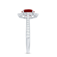 Vintage Style Lab Created Ruby and Diamond Halo Engagement Ring