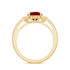 Vintage Style Lab Created Ruby and Diamond Halo Engagement Ring