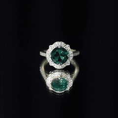 2 Carat Lab Grown Emerald Vintage Inspired Engagement Ring with Diamond