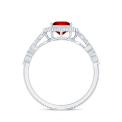 Certified Lab Created Ruby Square Cut Engagement Ring with Diamonds