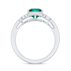 Lab Grown Emerald Vintage Inspired Engagement Ring with Diamond