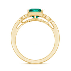 Lab Grown Emerald Vintage Inspired Engagement Ring with Diamond