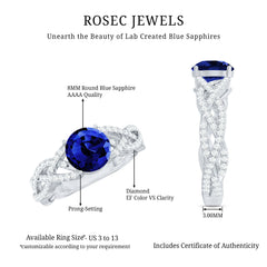 Designer 2.7 Carat Lab Grown Blue Sapphire Engagement Ring with Diamond Criss Cross Shank
