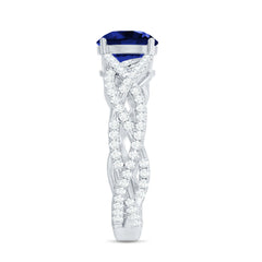 Designer 2.7 Carat Lab Grown Blue Sapphire Engagement Ring with Diamond Criss Cross Shank