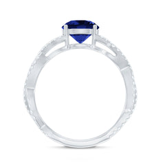 Designer 2.7 Carat Lab Grown Blue Sapphire Engagement Ring with Diamond Criss Cross Shank