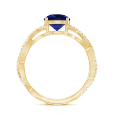 Designer 2.7 Carat Lab Grown Blue Sapphire Engagement Ring with Diamond Criss Cross Shank
