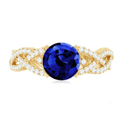 Designer 2.7 Carat Lab Grown Blue Sapphire Engagement Ring with Diamond Criss Cross Shank