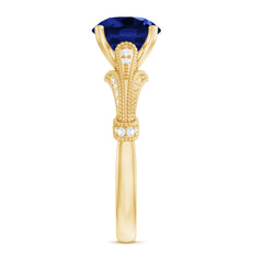 Vintage Style 2.7 Carat Lab Grown Blue Sapphire Engagement Ring with Diamond
