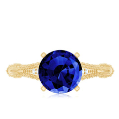 Vintage Style 2.7 Carat Lab Grown Blue Sapphire Engagement Ring with Diamond