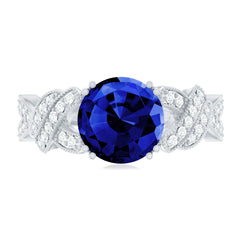 Designer 2.7 Carat Lab Grown Blue Sapphire Statement Engagement Ring with Diamond