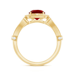 Antique Looking Lab Grown Ruby Engagement Ring with Diamond Halo