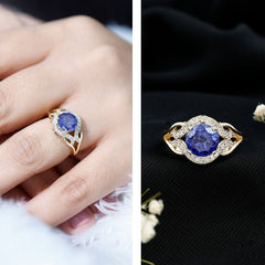 Certified Lab Grown Blue Sapphire Antique engagement ring with Diamond