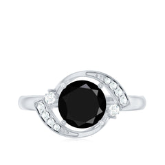 Lab Created Black Diamond Designer Ring With Diamond