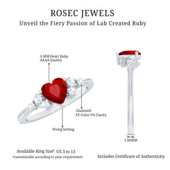 Lab Grown Ruby Heart Promise Ring with Diamond Accent