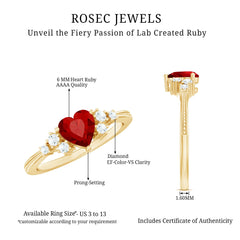 Lab Grown Ruby Heart Promise Ring with Diamond Accent