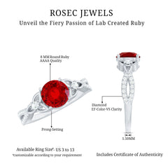 Certified Lab Created Ruby Solitaire Engagement Ring with Diamonds