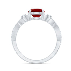 Certified Lab Created Ruby Solitaire Engagement Ring with Diamonds