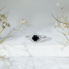 Lab Created Black Diamond Halo Ring