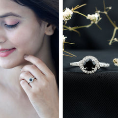 Lab Created Black Diamond Halo Ring