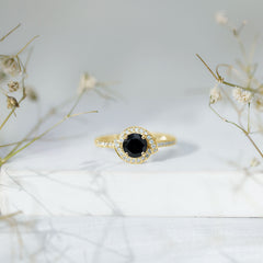 Lab Created Black Diamond Halo Ring
