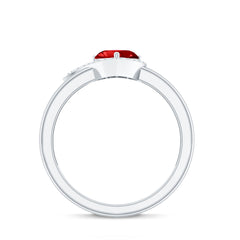 6 MM Lab Grown Ruby Heart Engagement Ring with Diamond Halo