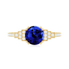 Vintage Style 2.7 Carat Lab Grown Blue Sapphire Engagement Ring with Diamond Side Stone