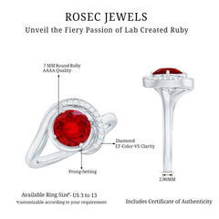 Certified 7MM Lab Created Ruby Engagement Ring with Diamond Half Halo