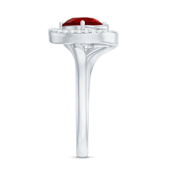 Certified 7MM Lab Created Ruby Engagement Ring with Diamond Half Halo