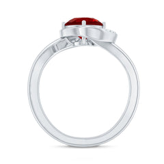 Certified 7MM Lab Created Ruby Engagement Ring with Diamond Half Halo