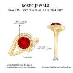 Certified 7MM Lab Created Ruby Engagement Ring with Diamond Half Halo