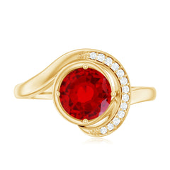 Certified 7MM Lab Created Ruby Engagement Ring with Diamond Half Halo
