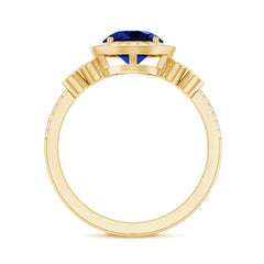 Certified 2.7 Carat Lab Grown Blue Sapphire Halo Engagement Ring with Diamond Flower