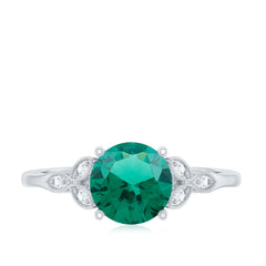 Lab Created Emerald Solitaire Engagement Ring With Diamond