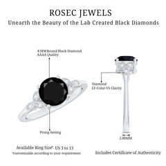 Solitaire Lab Grown Black Diamond Engagement Ring with Accent
