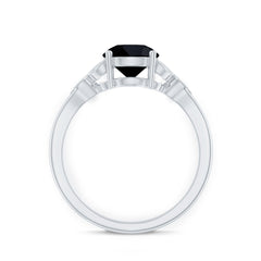 Solitaire Lab Grown Black Diamond Engagement Ring with Accent