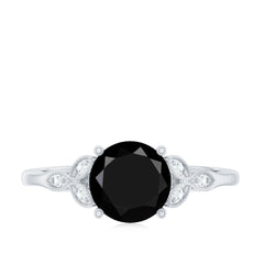 Solitaire Lab Grown Black Diamond Engagement Ring with Accent