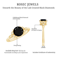Solitaire Lab Grown Black Diamond Engagement Ring with Accent