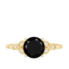 Solitaire Lab Grown Black Diamond Engagement Ring with Accent