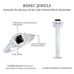 Lab Grown Black Diamond Art Deco Promise Ring With Diamond Halo