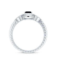 Lab Grown Black Diamond Art Deco Promise Ring With Diamond Halo
