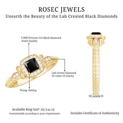 Lab Grown Black Diamond Art Deco Promise Ring With Diamond Halo