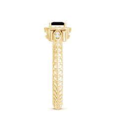 Lab Grown Black Diamond Art Deco Promise Ring With Diamond Halo